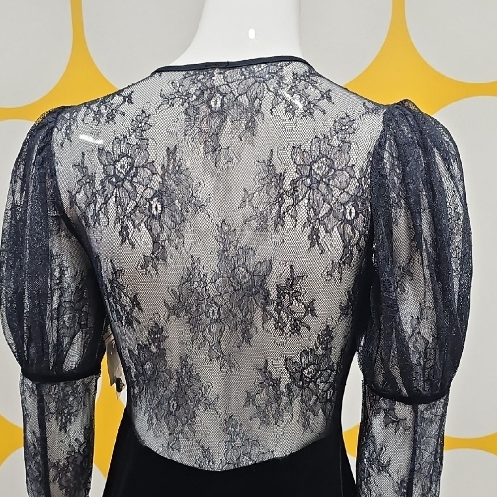 Free People Black Velvet Lace Mini Dress XS NWT Cocktail Party Romantic Luxury - Picture 6 of 8
